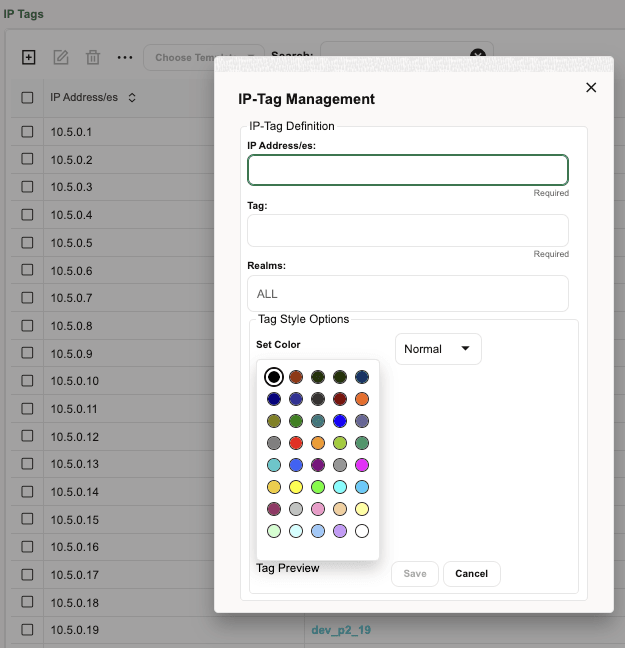 IP Tag Management dialog box