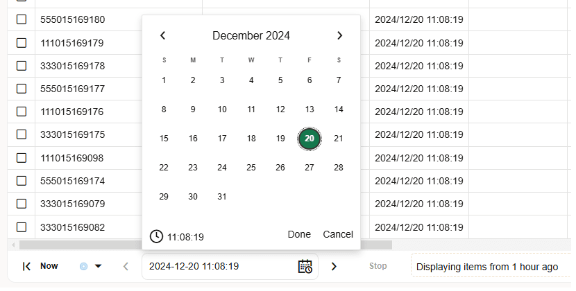 Date picker, which allows you to navigate to an arbitrary point in time
