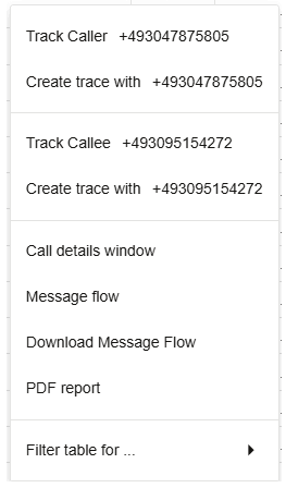 Context Menu for Calls