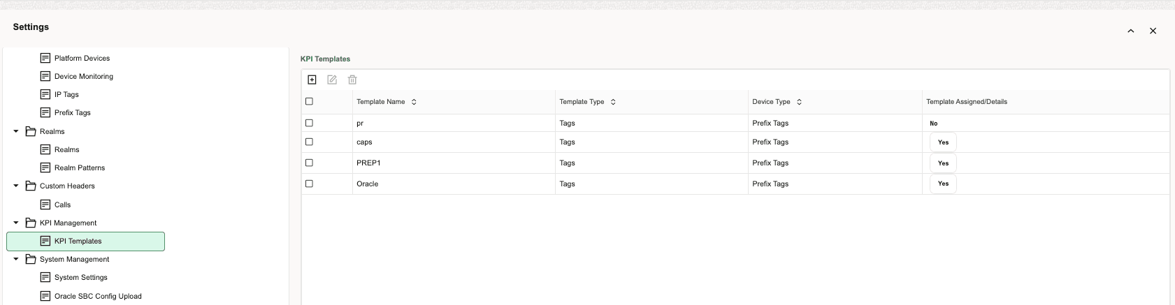 KPI templates page KPI templates page