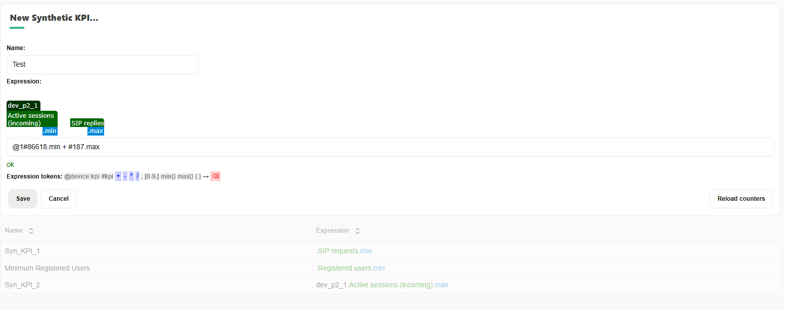 New Synthetic KPI section