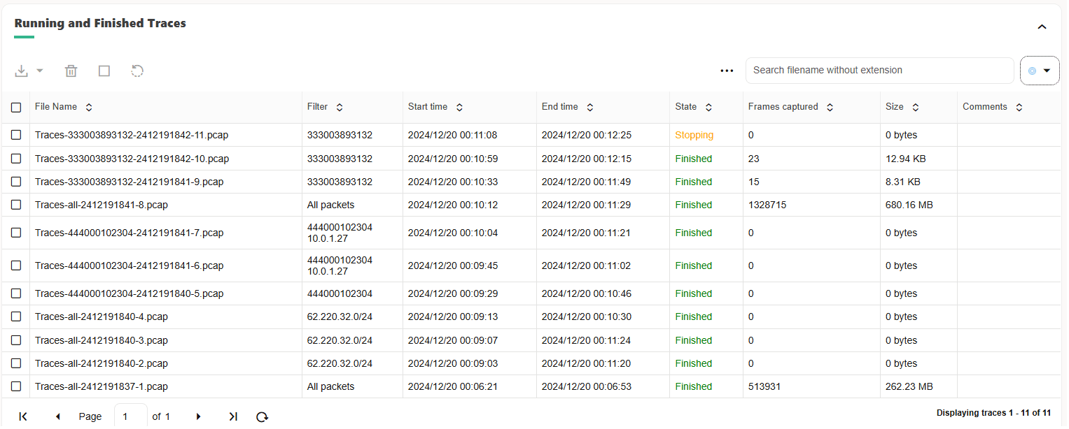 Running and Finished Traces