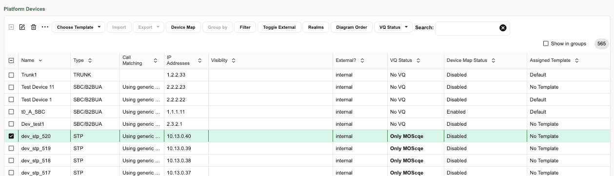 Platform Device settings
