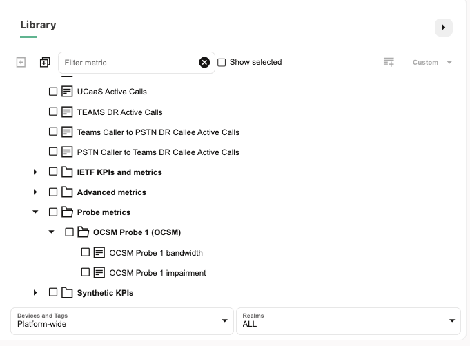 This figure is a screen capture of the library view of the Probe metrics folder.