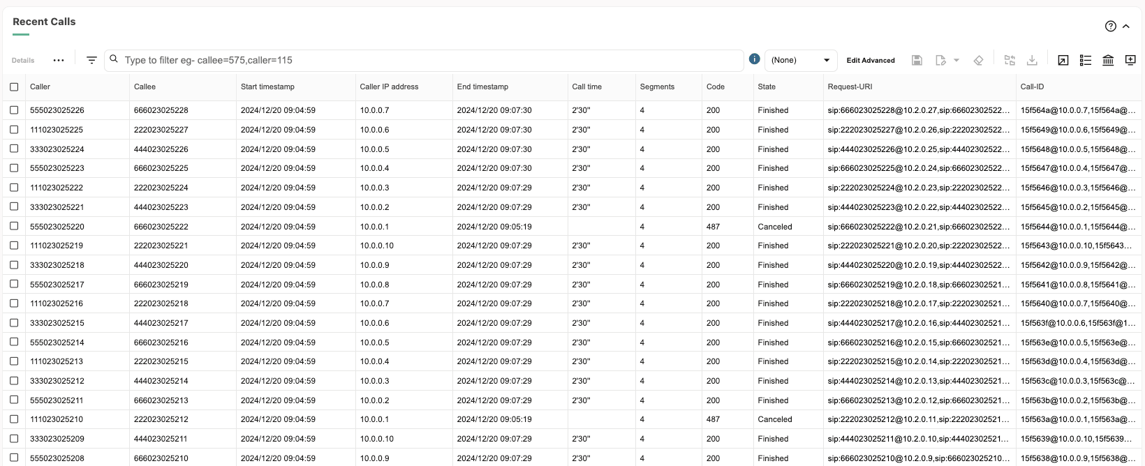 Calls Panel with Use Users Domains Enabled