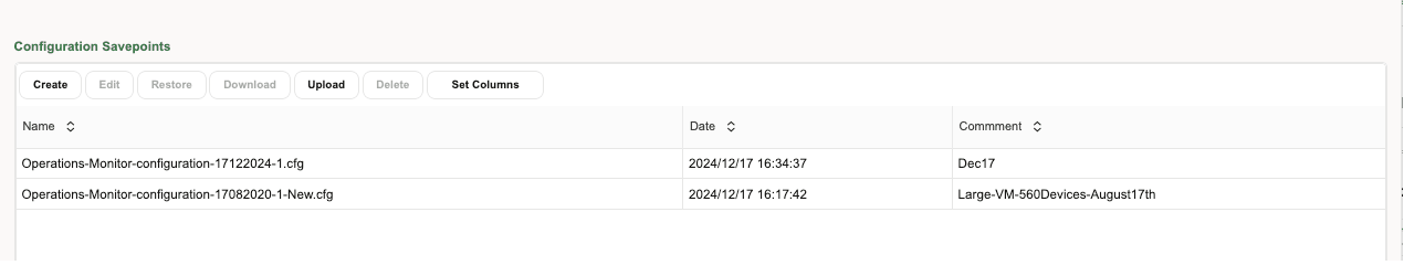 Configuration Savepoint page