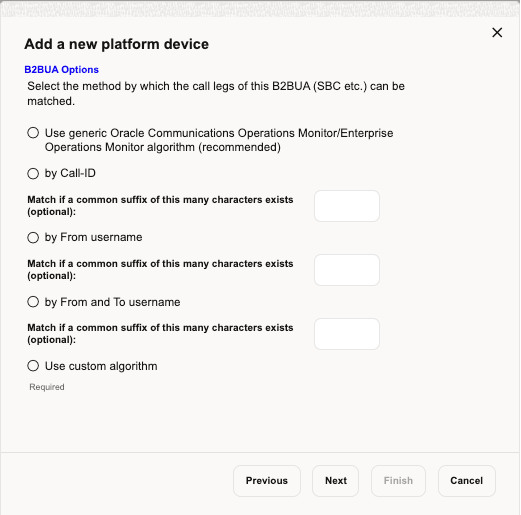 Choosing the Call Matching Type for a B2BUA Device