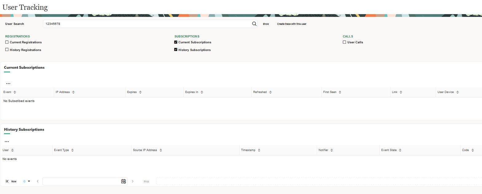 Subscriptions panel