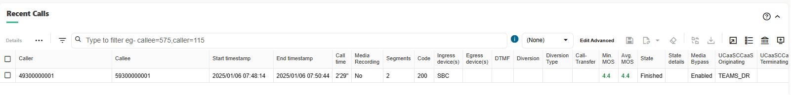 UCaaS CCaaS Monitoring - Recent Calls