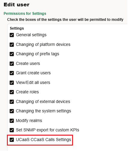 'UCaaS CCaaS Calls Settings' permission