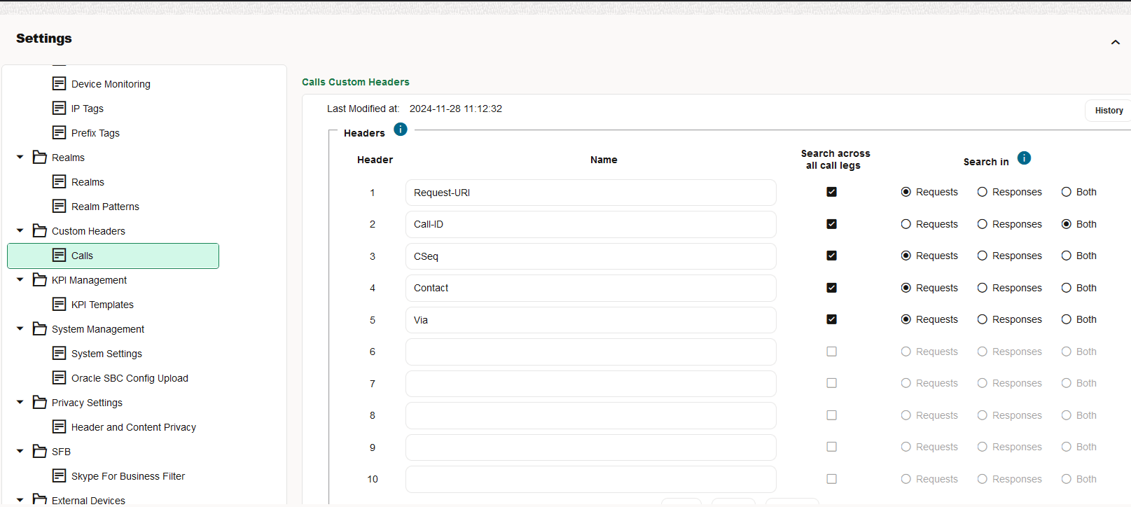 Calls Custom Headers