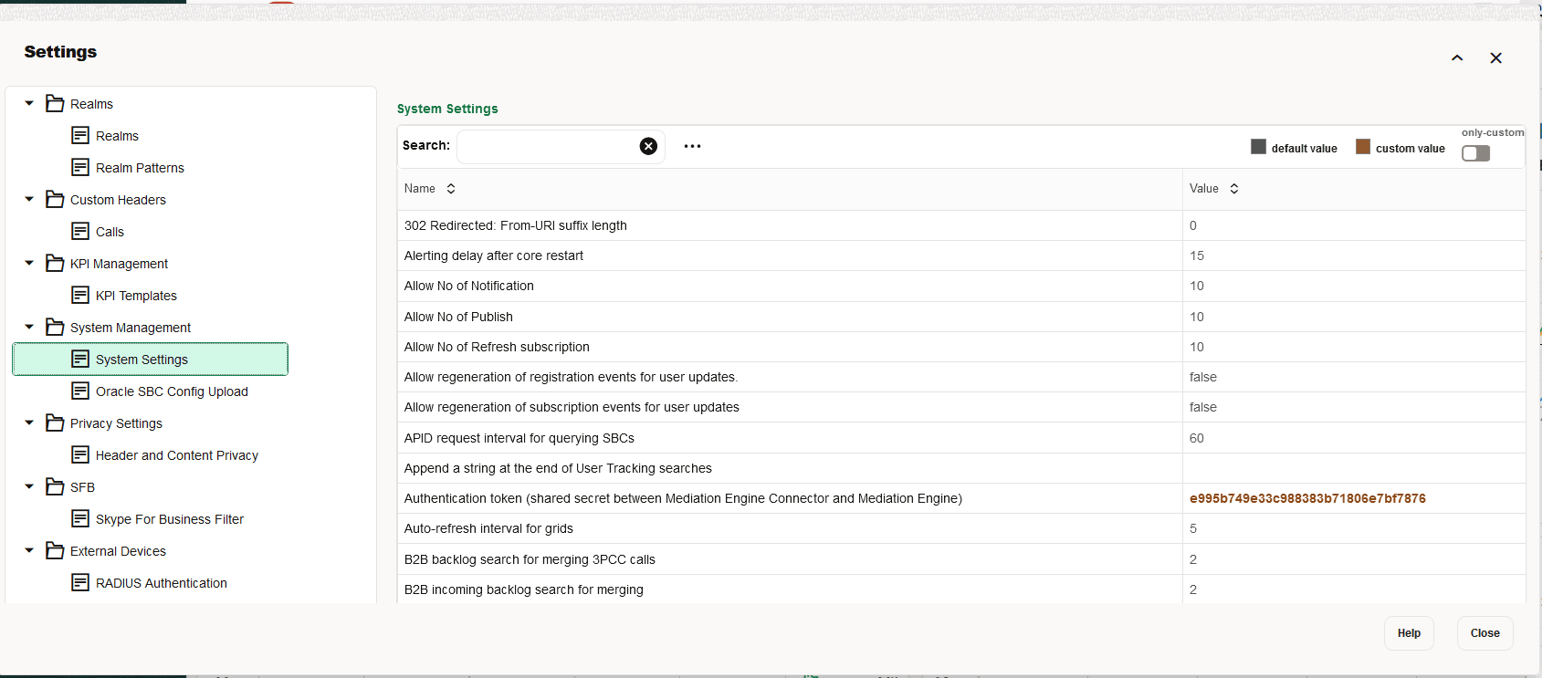 System Settings section from the Settings window