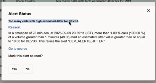 Device Specific Voice Quality Alert