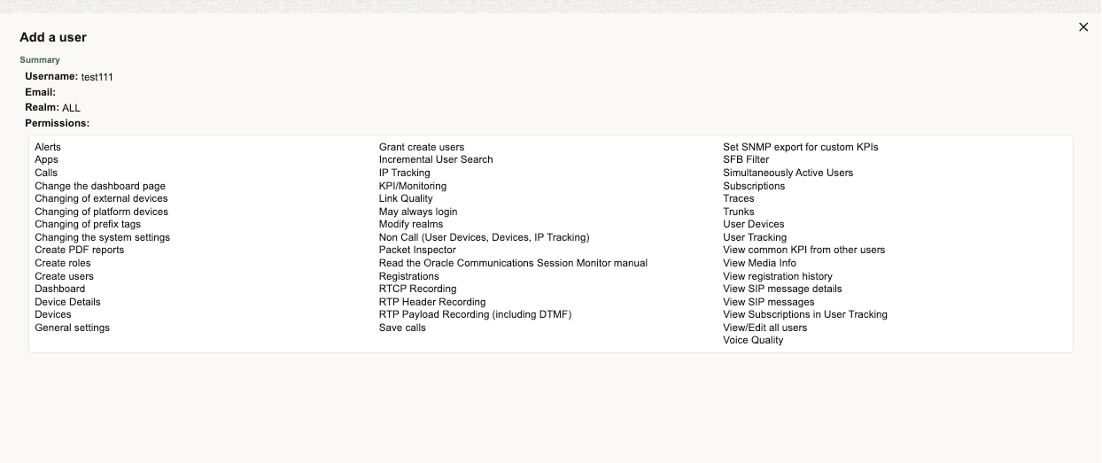 Summary screen for adding a new user