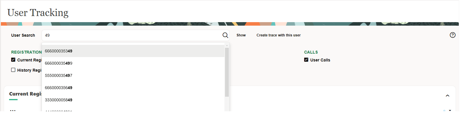 User Search panel