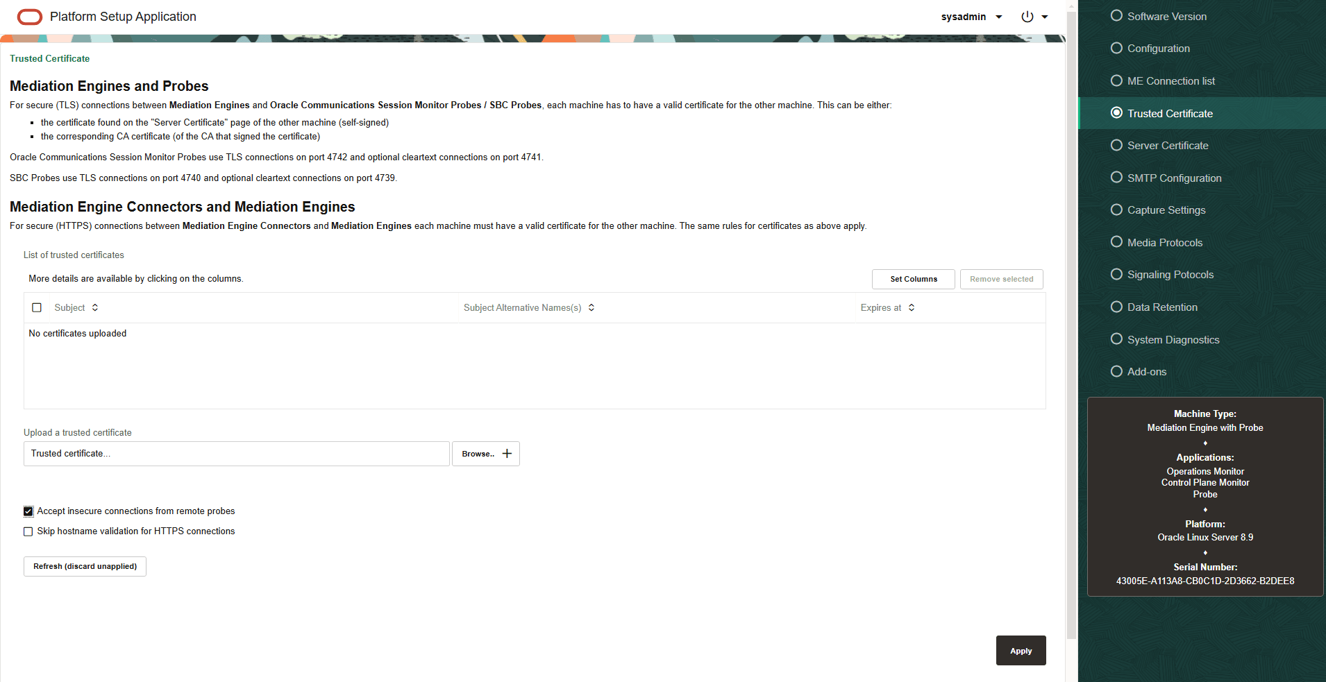 The figure is a screen capture of the Trusted Certificate page.