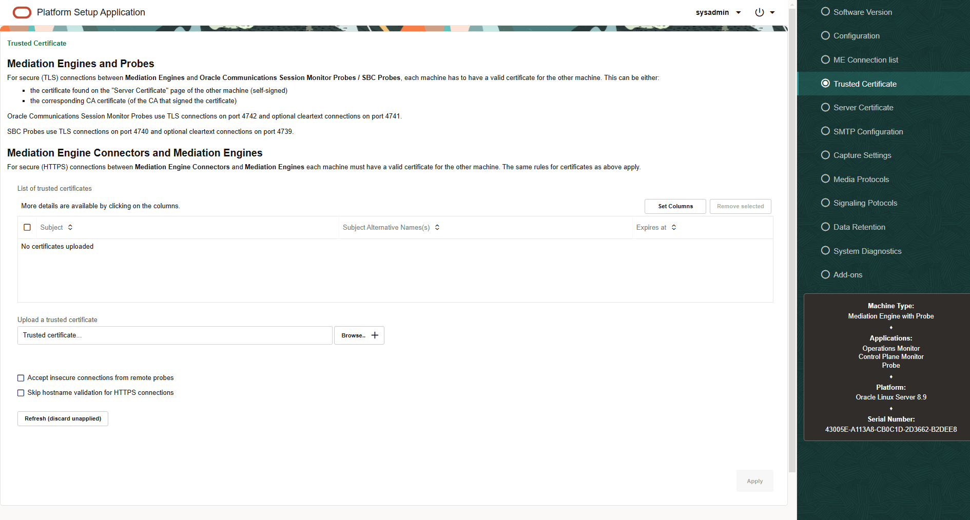 The figure shows the SAN fields in the Trusted Certificate Page.