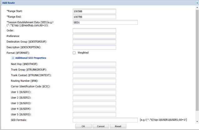 Add Route dialog box