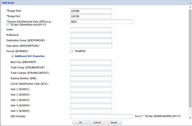 Add Route dialog box