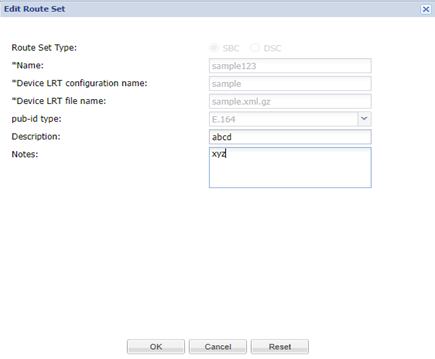 Edit Rout Set dialog box