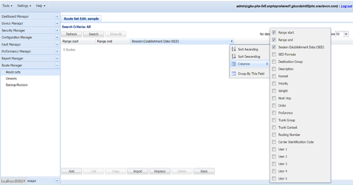 Manage Route Set