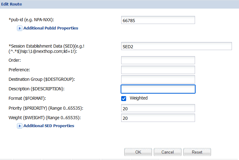 Edit route dialog box