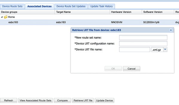 Retrieve LRT file from <device name> dialog box
