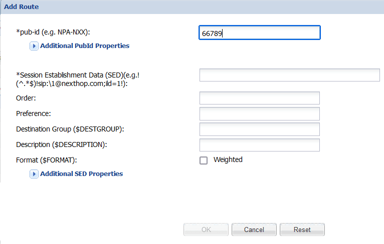 Add Route dialog box