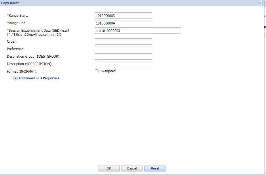 Copy Route dialog box