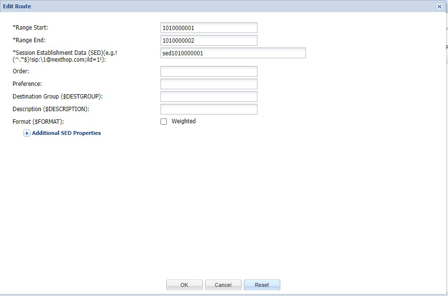 Edit route dialog box with Range as Pub-id Type