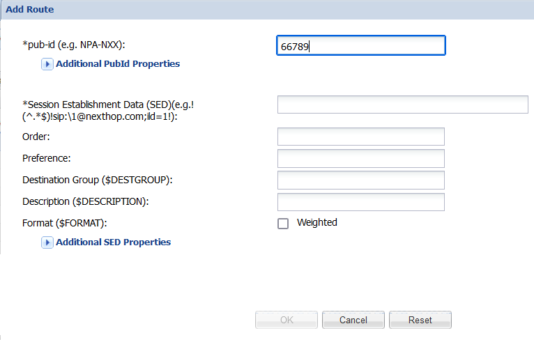 Add Route dialog box
