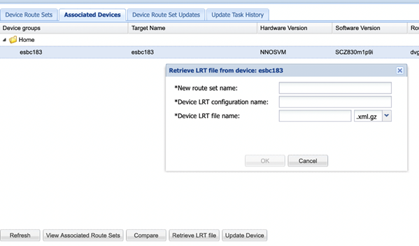 Retrieve LRT file from <device name> dialog box