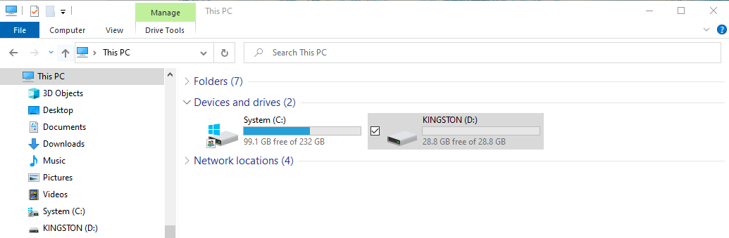 Image showing the devices and drives section