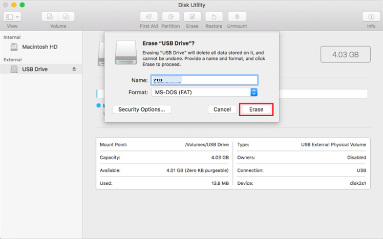 Image showing the erase dialog box