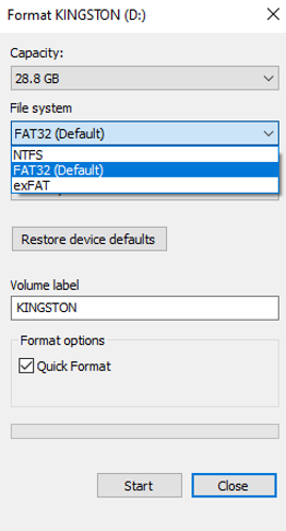 Image showing how to select FAT32
