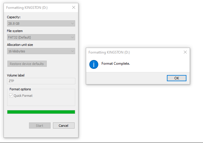 Image showing format complete window