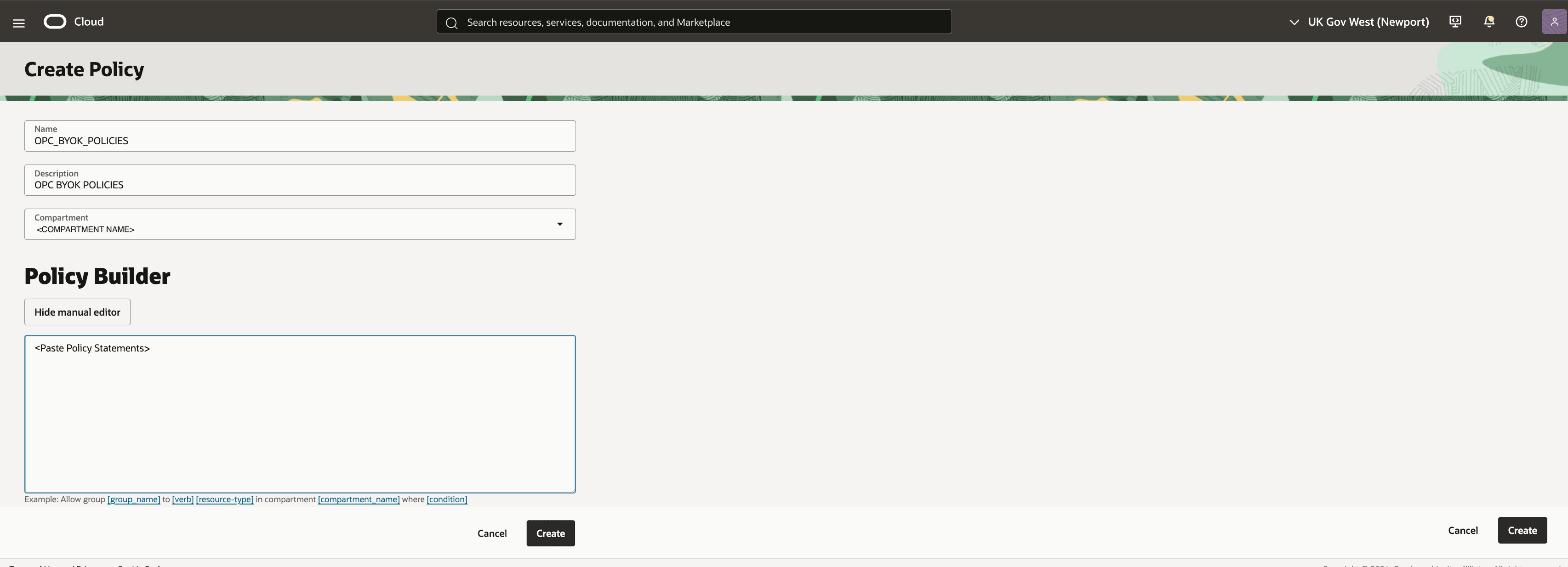The Create Policy screen. The Create Policy screen.