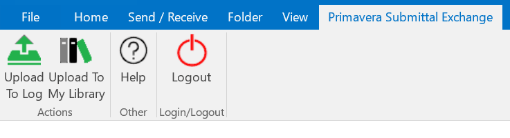 Primavera Submittal Exchange tab in Outlook