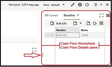 This image displays the baseline tab of the cash flow log.
