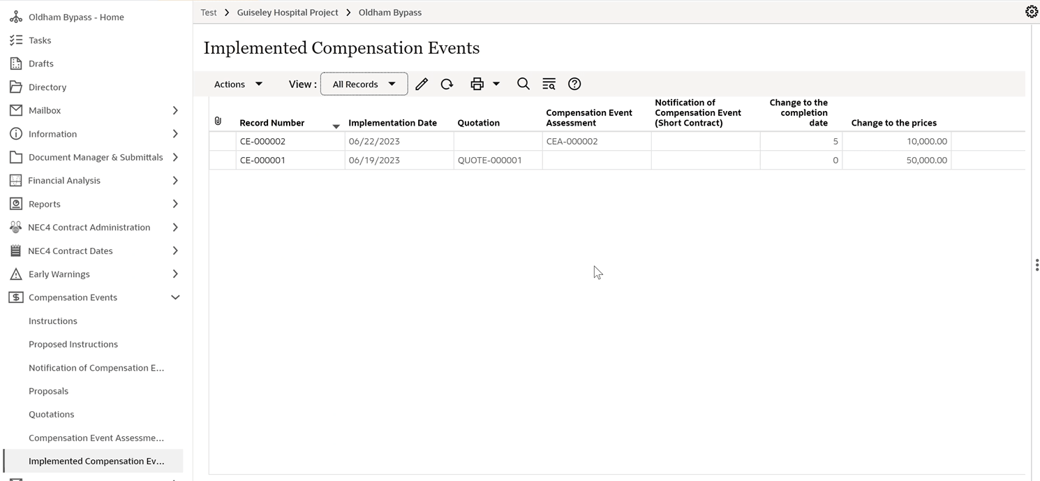 Implemented compensation events all records image
