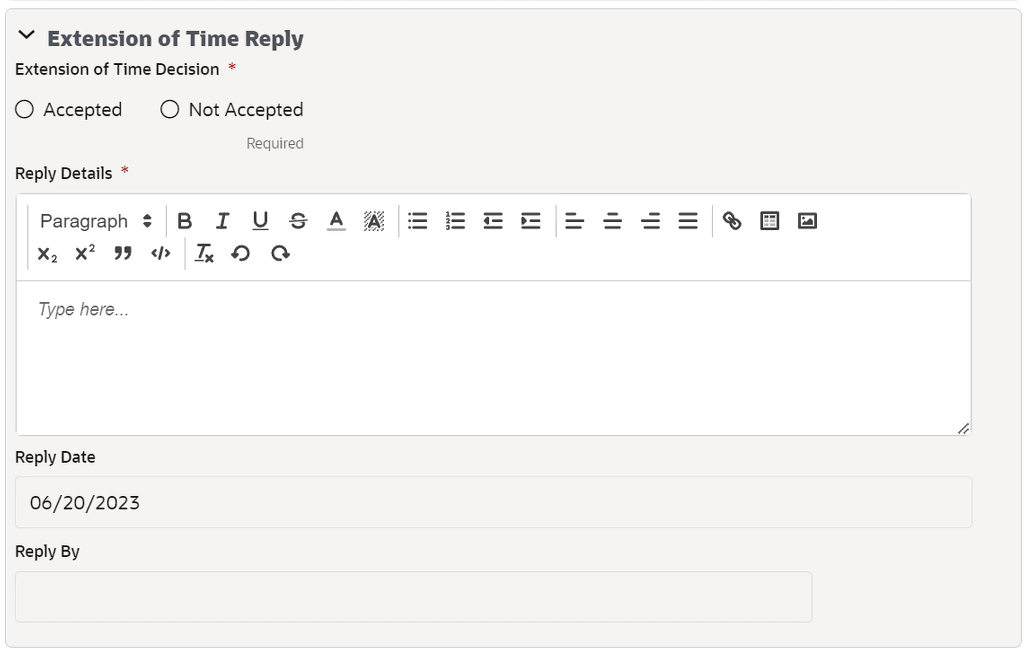 Extension of time reply details image