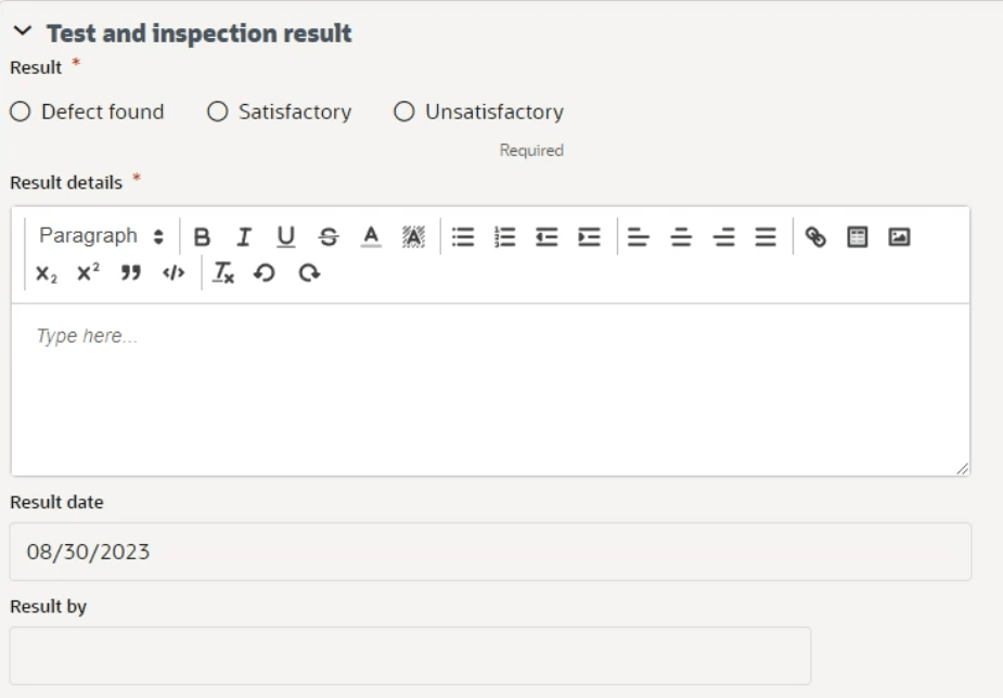 Test and inspection result image