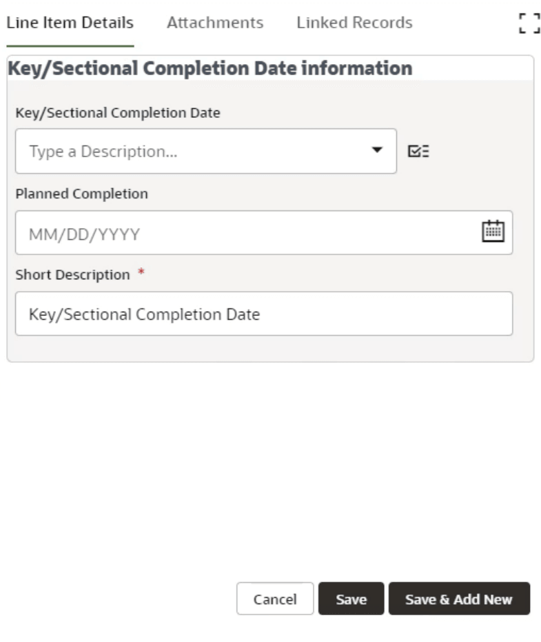 Key/sectional completion date information image