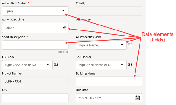This image shows the data element fields in a form.