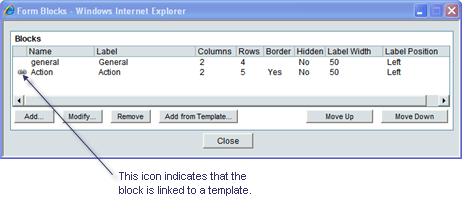 The link icon indicates that the block is linked to a template.