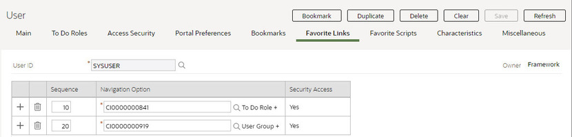 User page with Favorite Links tab selected.