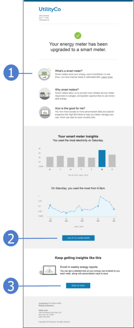 Image of the three sections on the Customer Education Report