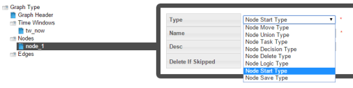 Image of Create New Nodes screen with the Type drop-down box selected.