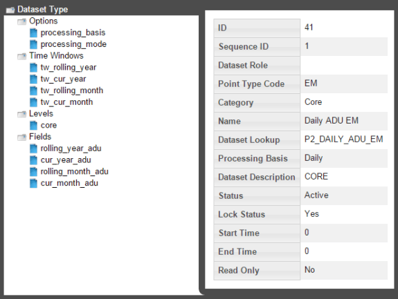 Datasets xml editor displaying dataset parameters 