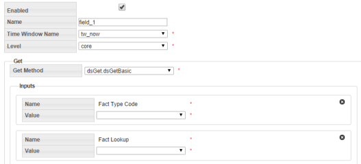 Fact filter field input options including Get Method, Name, and Value drop-down